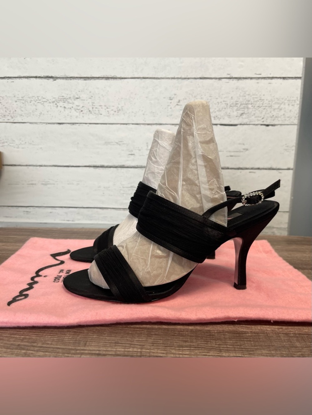 Nina NY Black Strappy Slingback Heels - Women